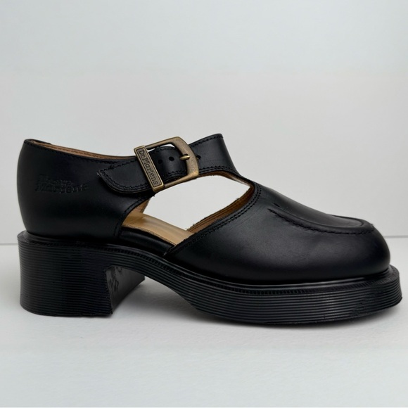 Vintage Dr. Martens England 90s Greasy Black Jazz Heel T Bar MIE Mary Janes UK 5 - Picture 7 of 15